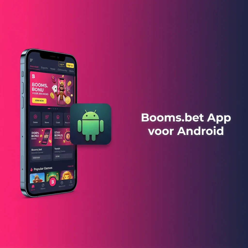 Booms.bet Android app op smartphone met sportweddenschappen en casinospellen interface