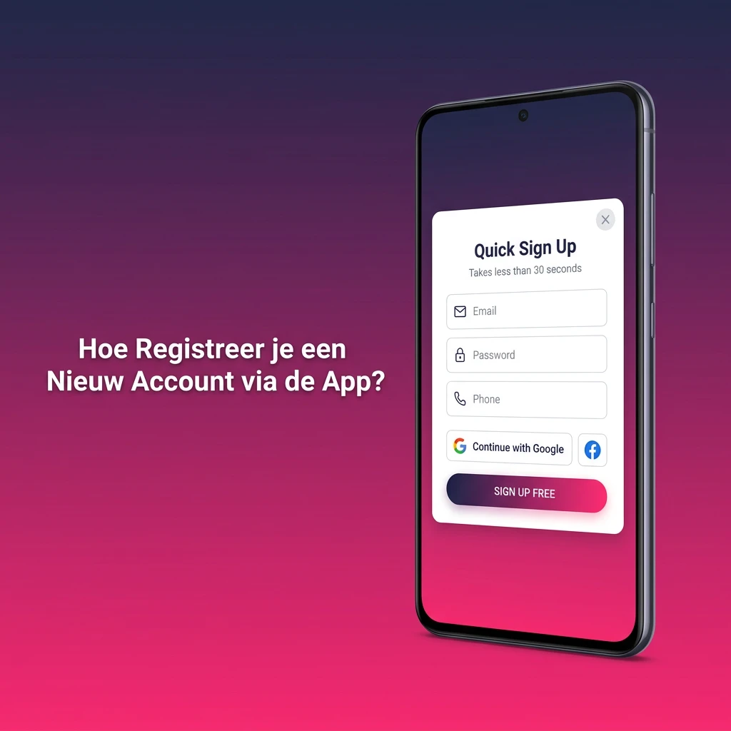 Booms.bet app registratie: open app, tik registreren, kies methode, vul gegevens in, bevestig account.