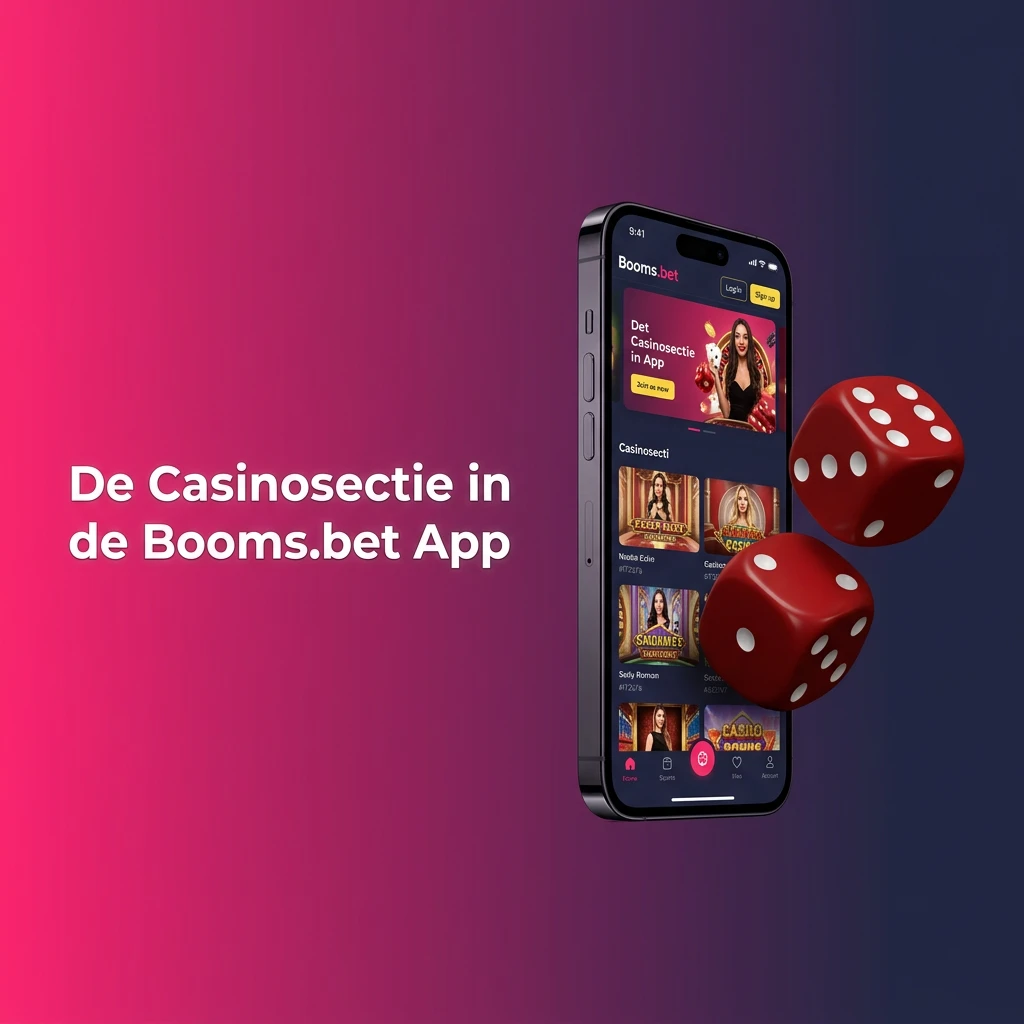Booms.bet app casinosectie met categorieën zoals slots, live casino, tafelspellen en jackpots via navigatiebalk.