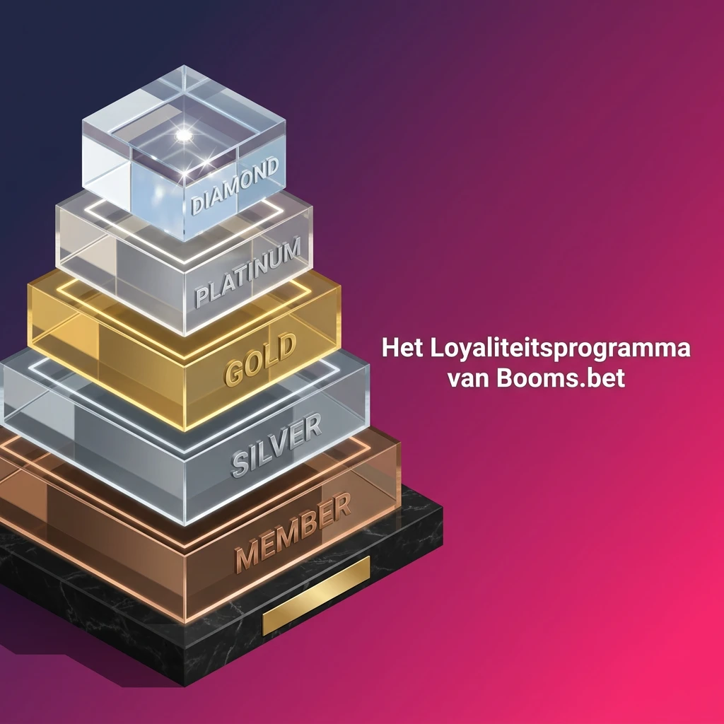 Booms.bet loyalty program tiers showing points, VIP rewards, cashback, and exclusive benefits for registered players.