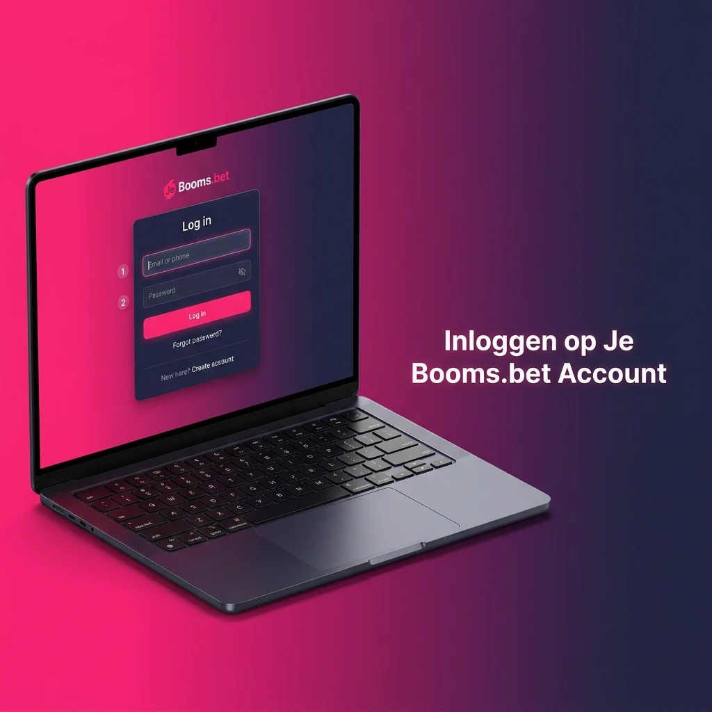 Booms.bet inlogscherm met e-mailadres en wachtwoordvelden, inlogknop en tweestapsverificatie optie